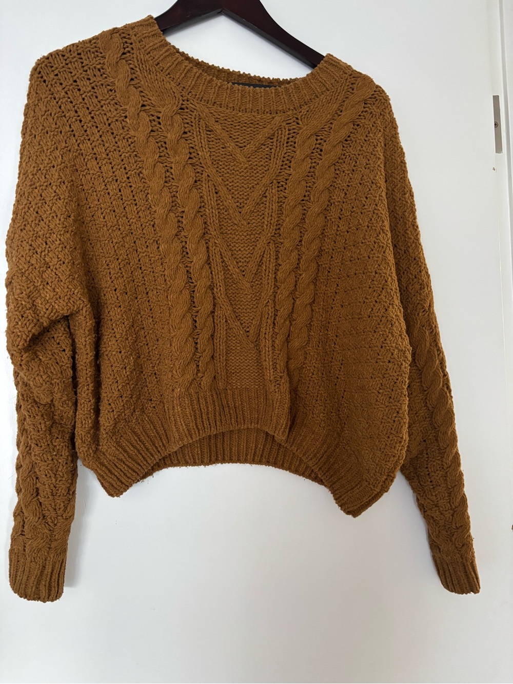 Altar’d State Cable Knit Cropped Sweater - Brown